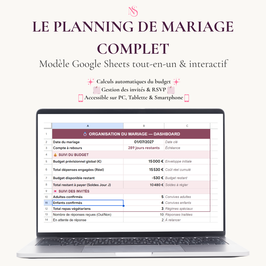 Noces Sereines — Le Planning de Mariage Complet (Google Sheets)