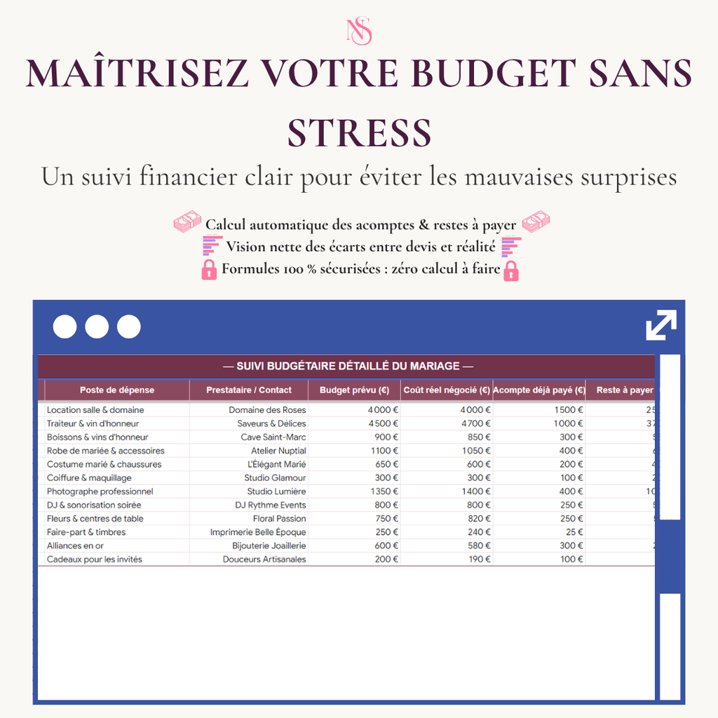 Noces Sereines — Le Planning de Mariage Complet (Google Sheets)