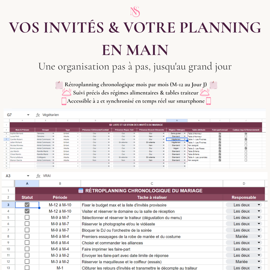Noces Sereines — Le Planning de Mariage Complet (Google Sheets)