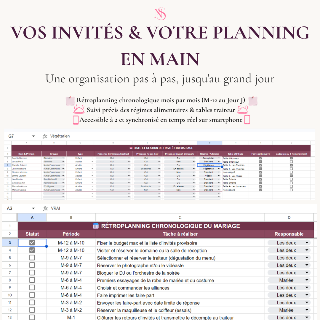 Noces Sereines — Le Planning de Mariage Complet (Google Sheets)
